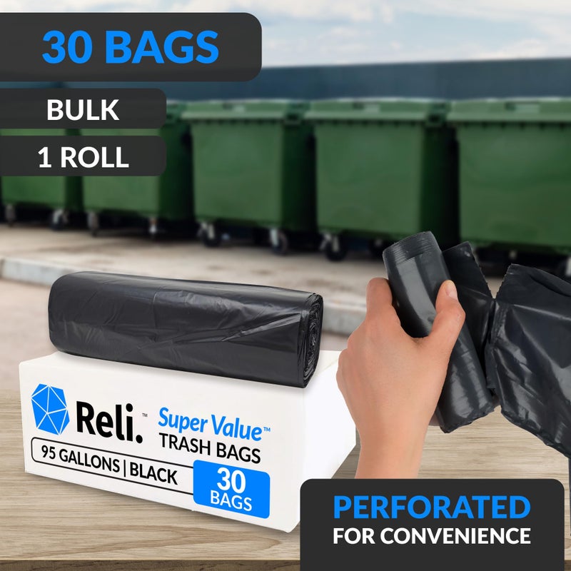 Reli. 95 Trash Bags Heavy Duty | 30 Trash Bags | Super Sizeable for Serious Garbage Cleanup (Black) - Image 3